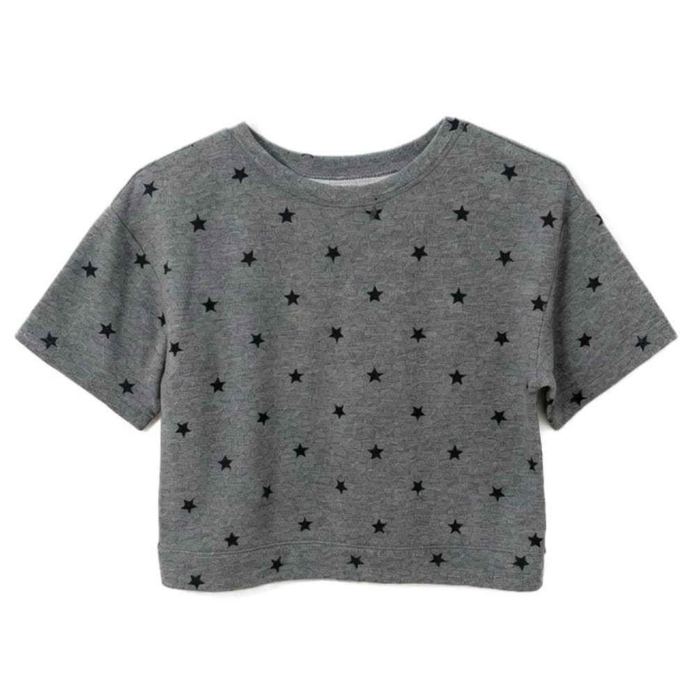Flirtitude Cropped Short Sleeve Star Graphic Crewneck Gray Jersey Sweatshirt🩶⭐️